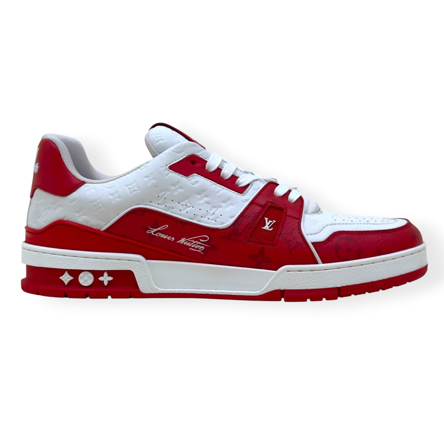 LOUIS VUITTON LV TRAINER SNEAKER RED WHITE MONOGRAM UK10 | UK 10, Red