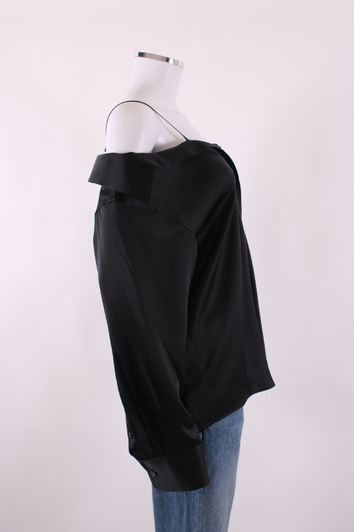 T By Alexander Wang L/S Satin Shirt Black M | Default Title, Black