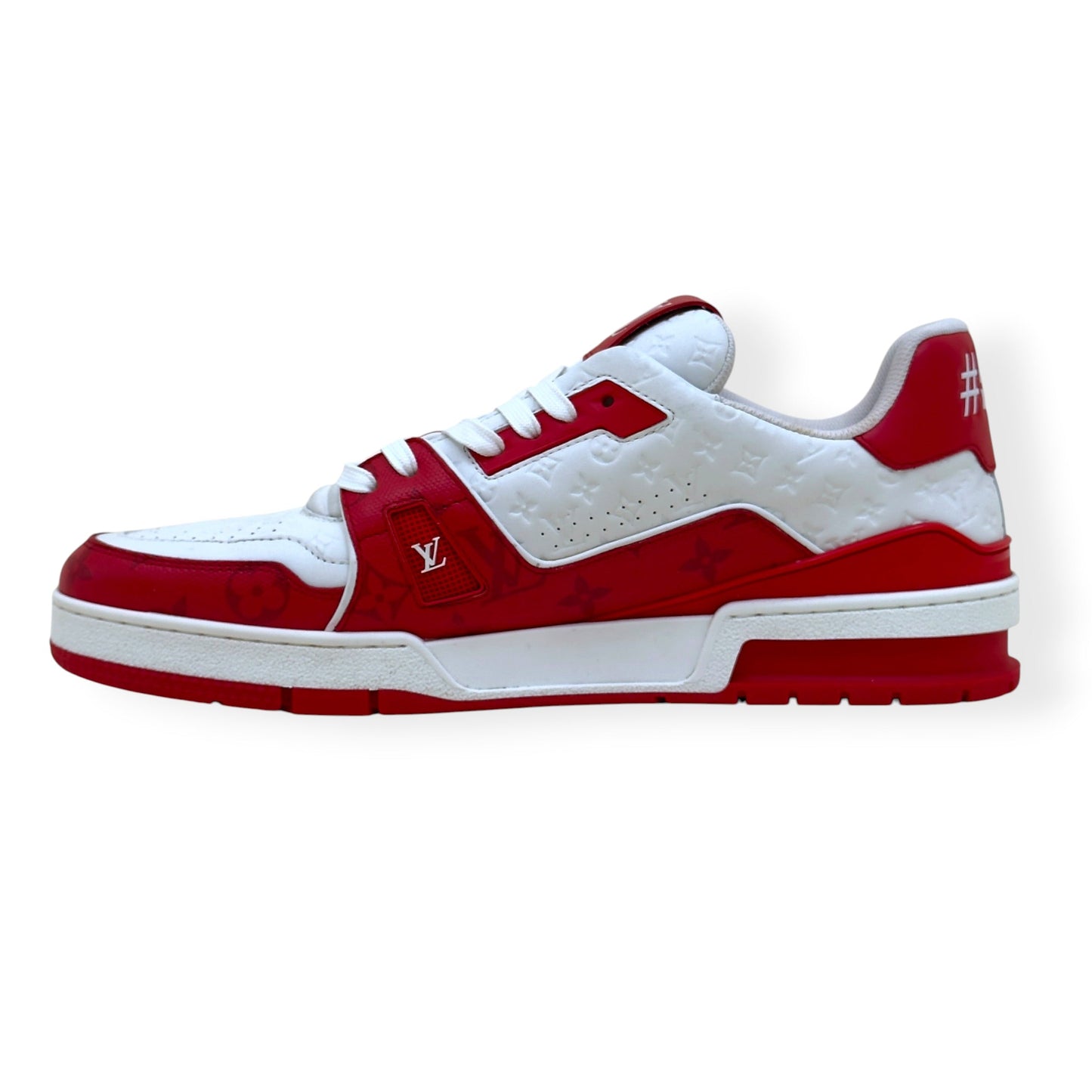 LOUIS VUITTON LV TRAINER SNEAKER RED WHITE MONOGRAM UK10 | UK 10, Red