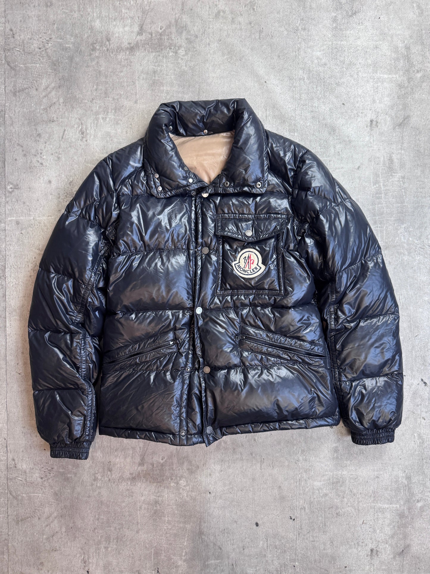Moncler Black Poly Logo Patch Feather Down Puffer Jacket