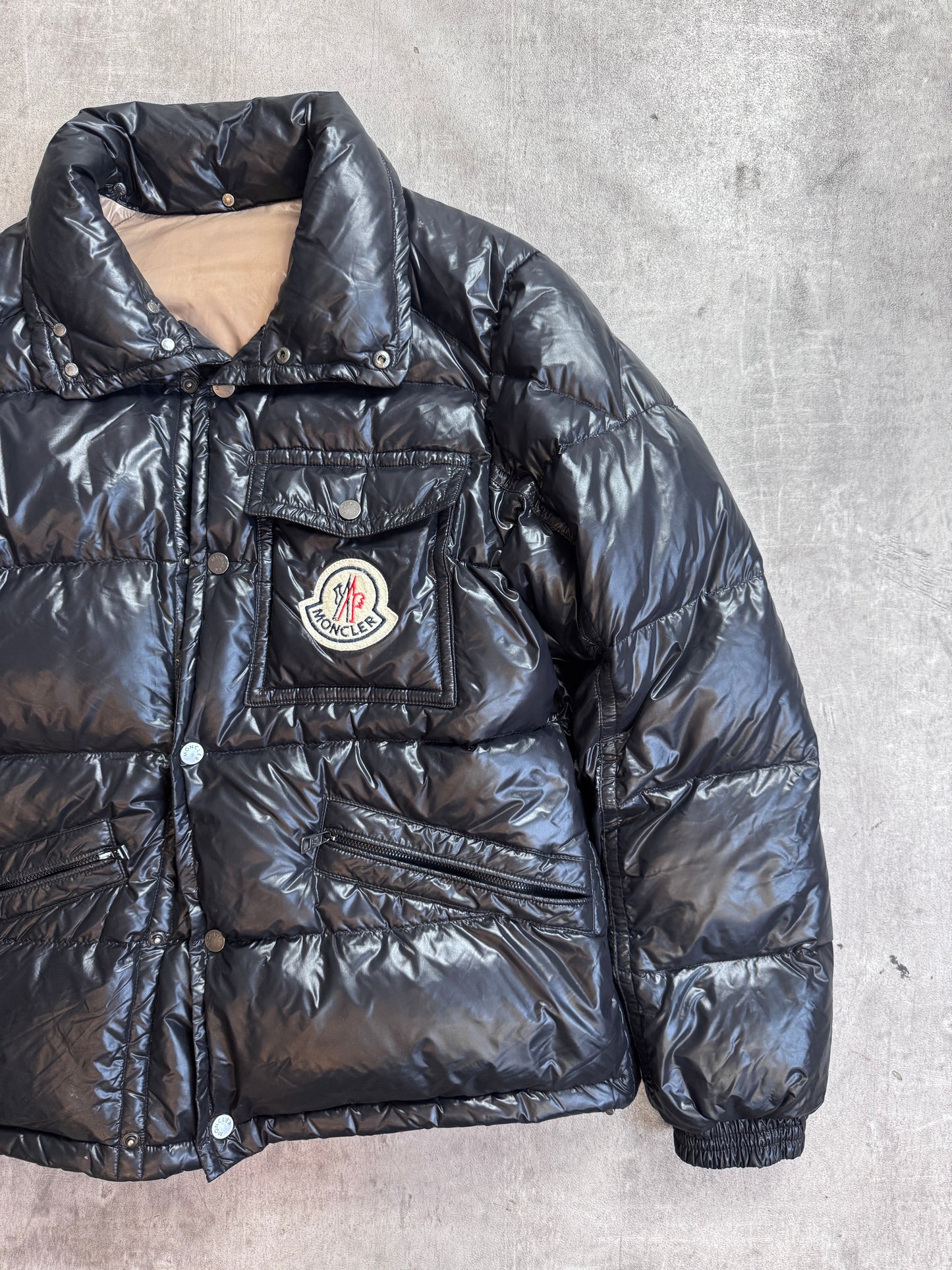 Moncler Black Poly Logo Patch Feather Down Puffer Jacket