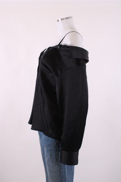 T By Alexander Wang L/S Satin Shirt Black M | Default Title, Black