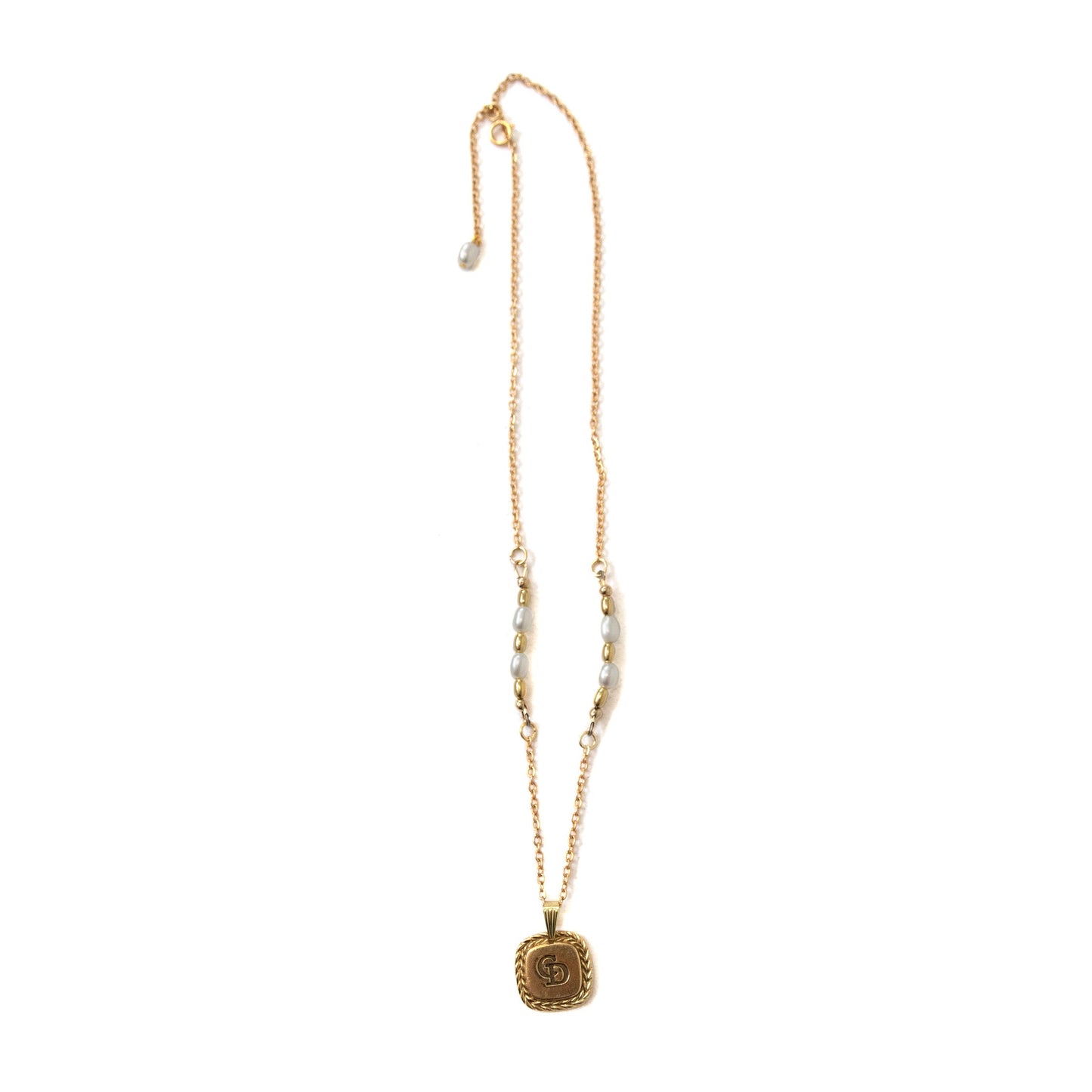 VT Rework: Christian Dior Square Charm Pearl Chain Necklace