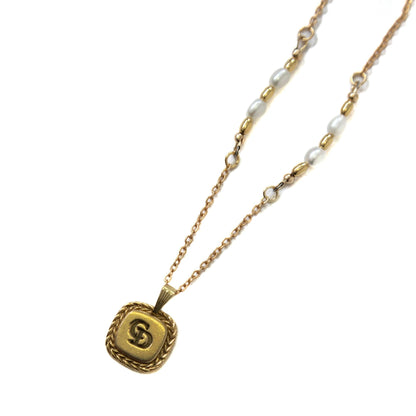 VT Rework: Christian Dior Square Charm Pearl Chain Necklace