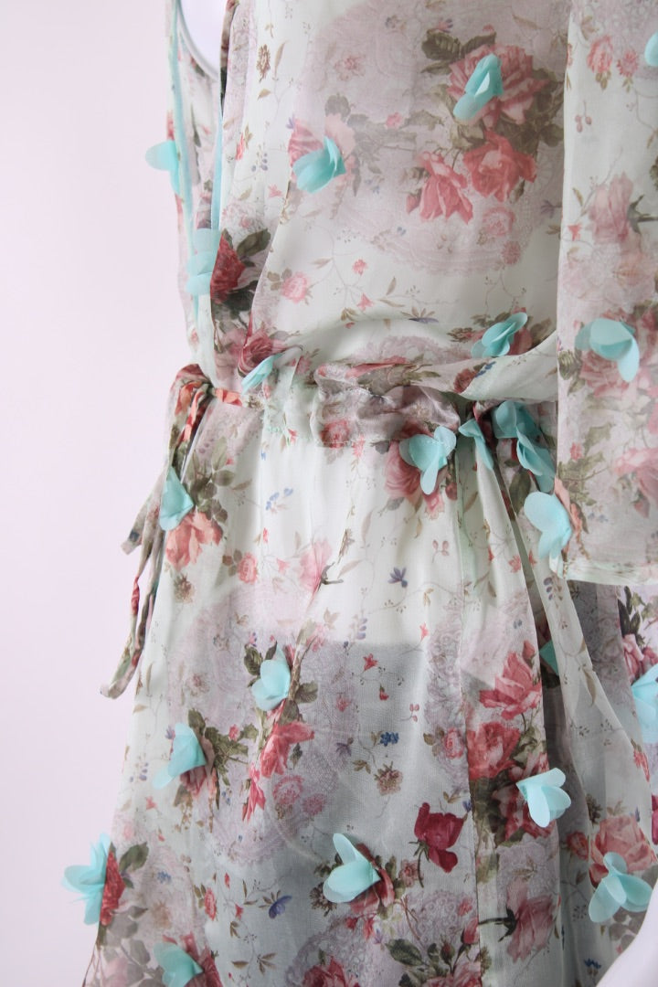 Elena Makri S/S Floral Applique Tunic Blouse Beige/ Mint S | Default Title, Beige