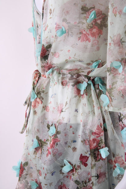 Elena Makri S/S Floral Applique Tunic Blouse Beige/ Mint S | Default Title, Beige
