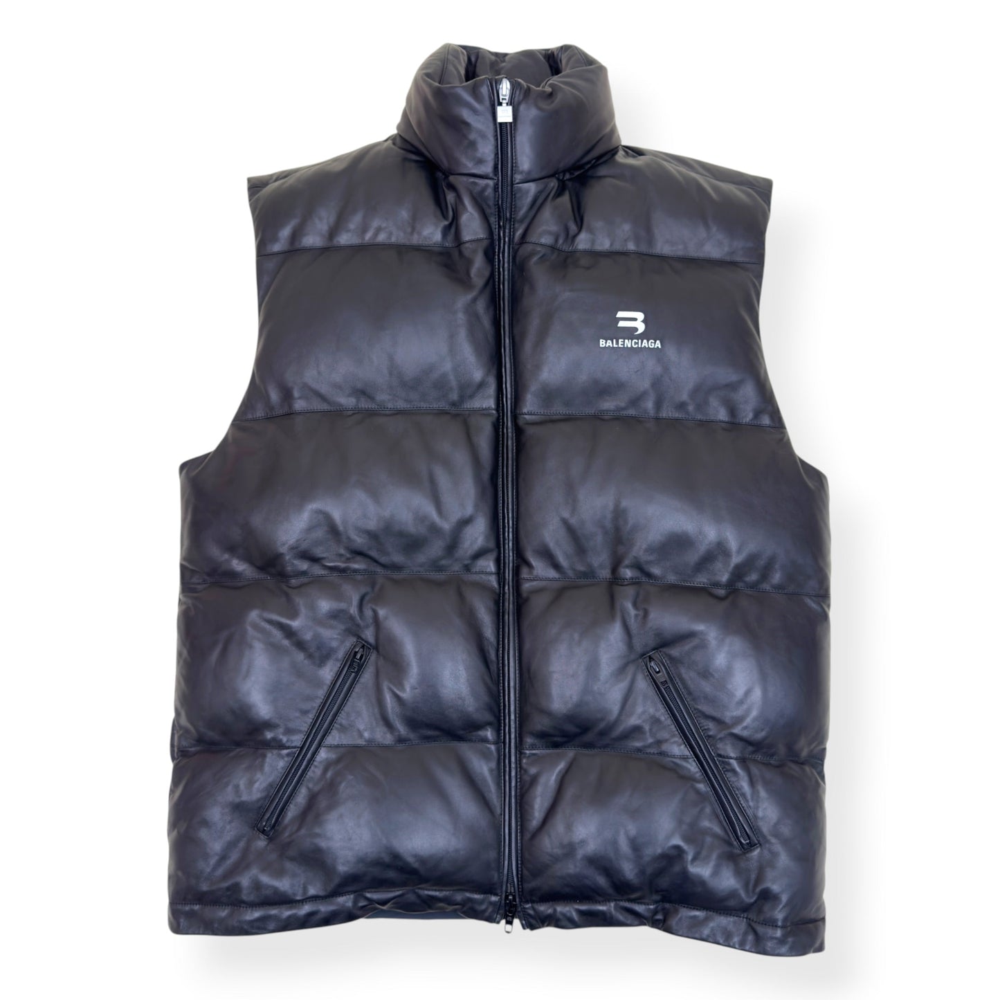 BALENCIAGA OVERSIZED SPORTY B SOFT LEATHER PUFFER VEST BLACK S | Small, Black