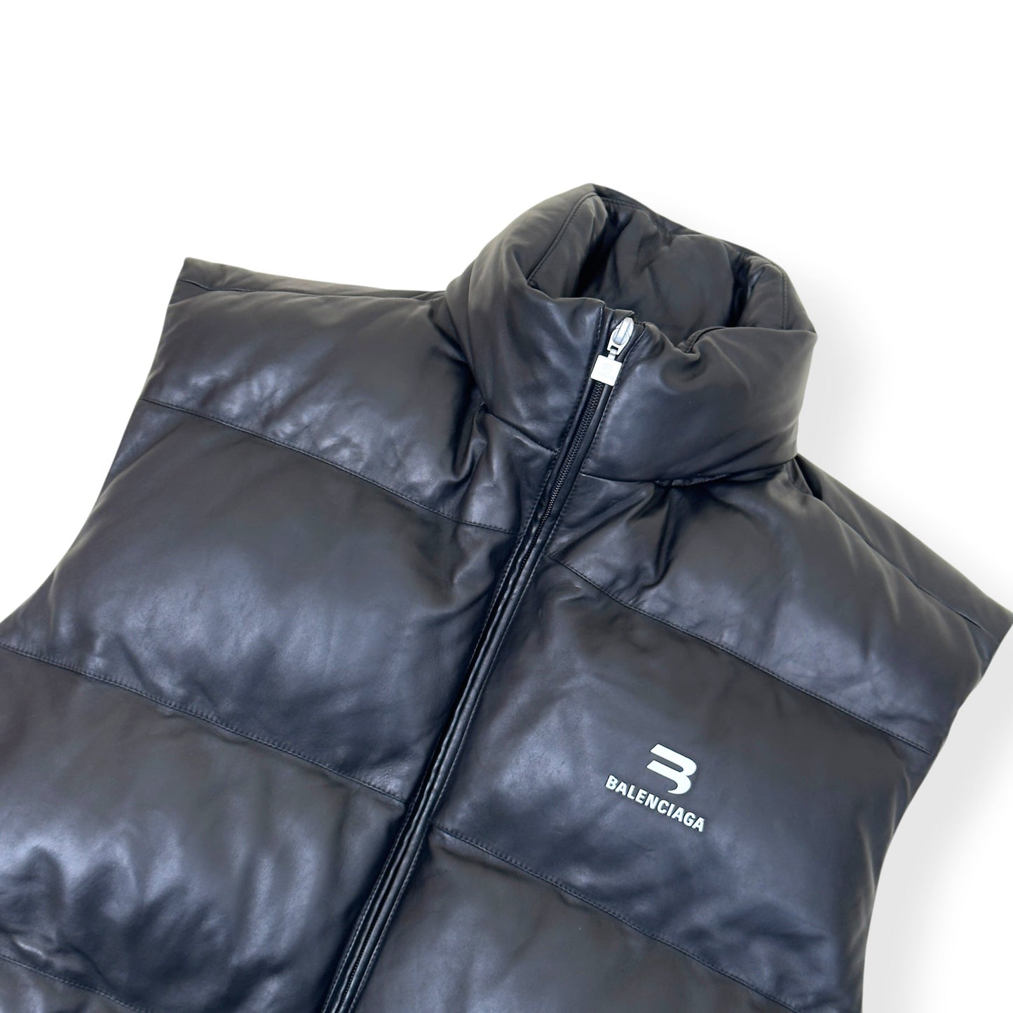 BALENCIAGA OVERSIZED SPORTY B SOFT LEATHER PUFFER VEST BLACK S | Small, Black