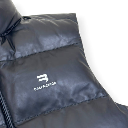 BALENCIAGA OVERSIZED SPORTY B SOFT LEATHER PUFFER VEST BLACK S | Small, Black