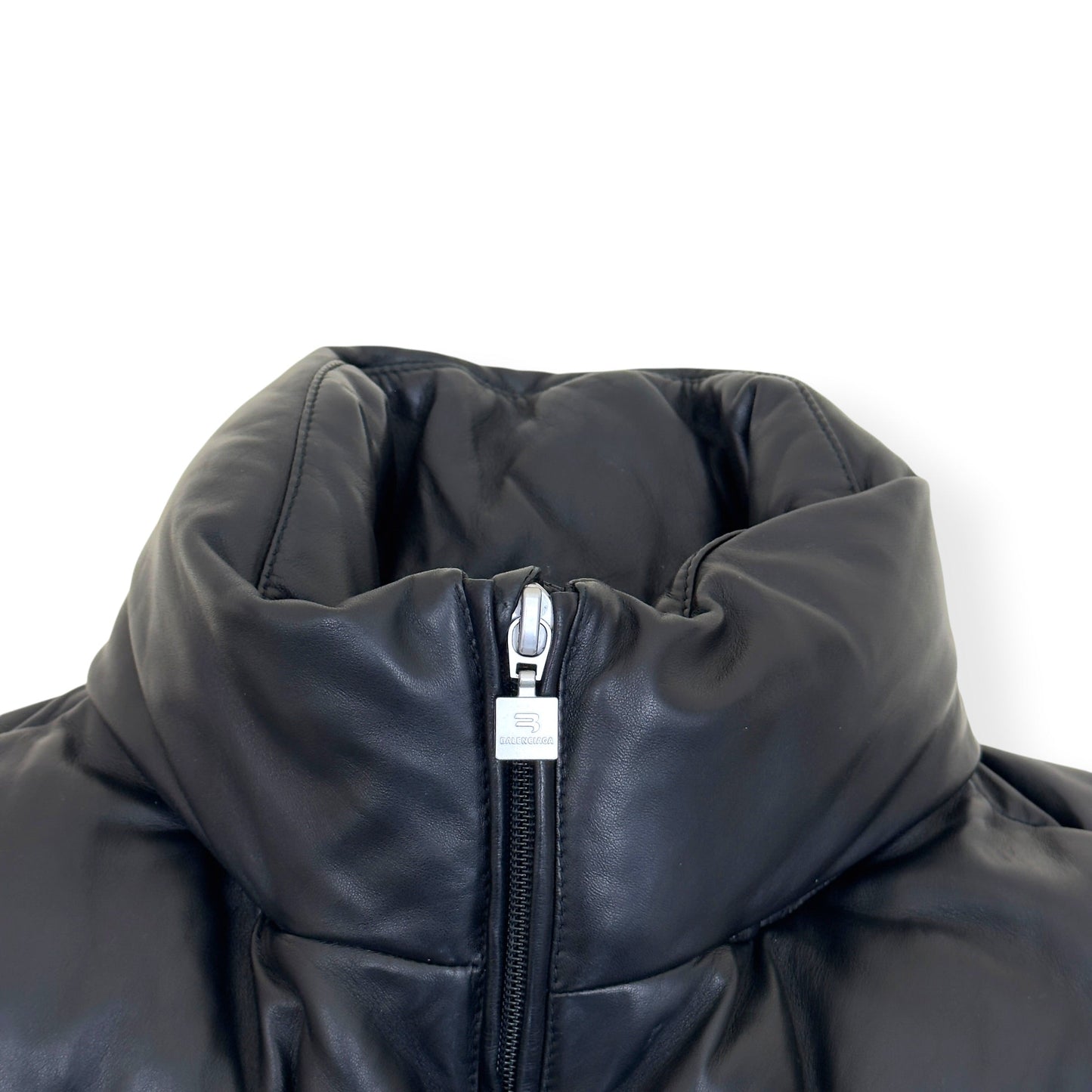 BALENCIAGA OVERSIZED SPORTY B SOFT LEATHER PUFFER VEST BLACK S | Small, Black