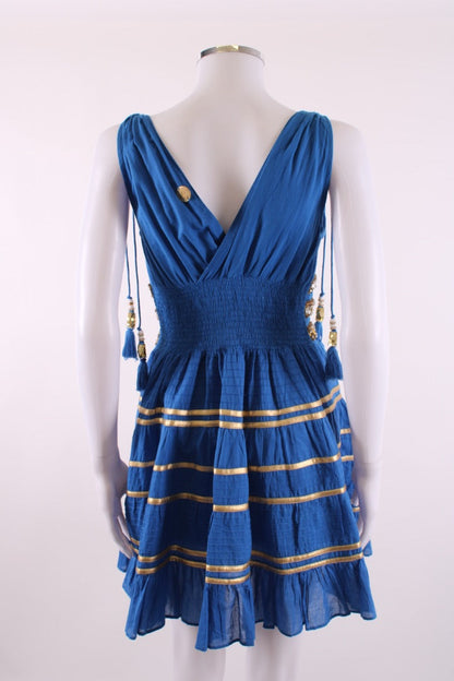 Las Noches Ibiza S/S Beaded Detail Dress Blue/ Gold S | Default Title, Blue