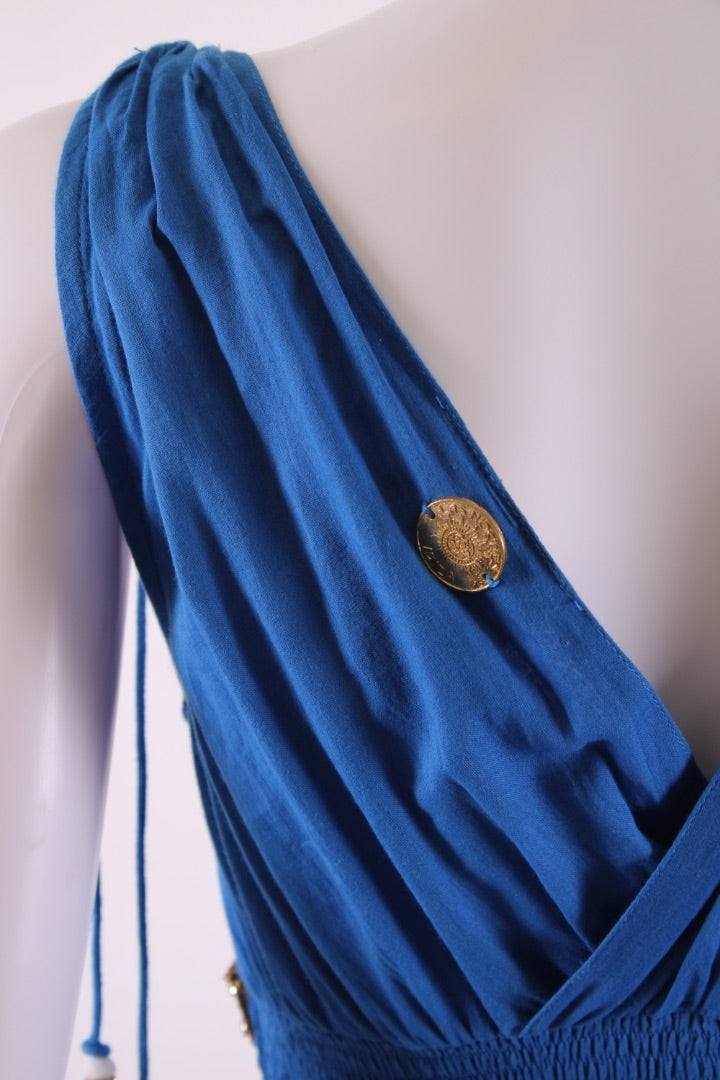 Las Noches Ibiza S/S Beaded Detail Dress Blue/ Gold S | Default Title, Blue