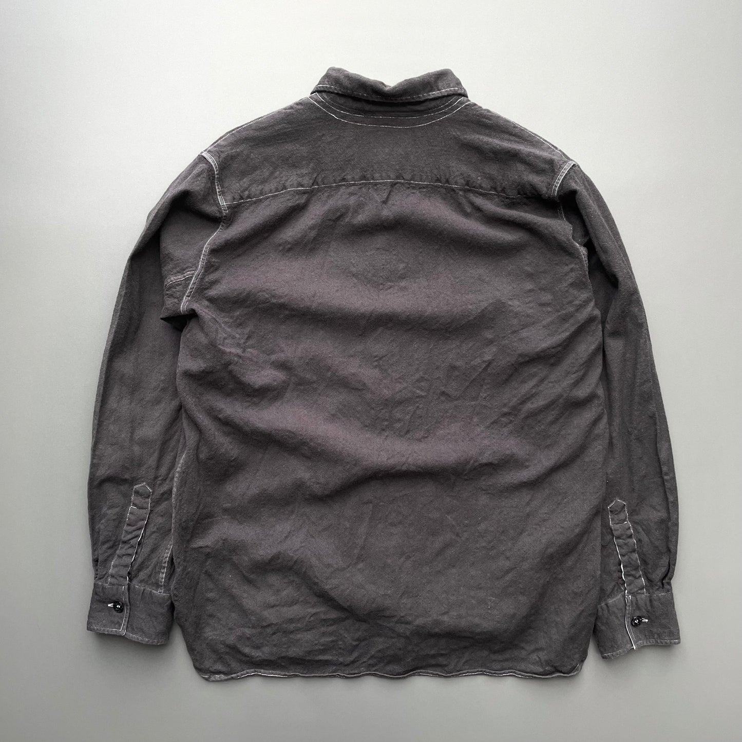 Stone Island Brown 00s Wool Contrast Stitch Shirt | Medium, Brown
