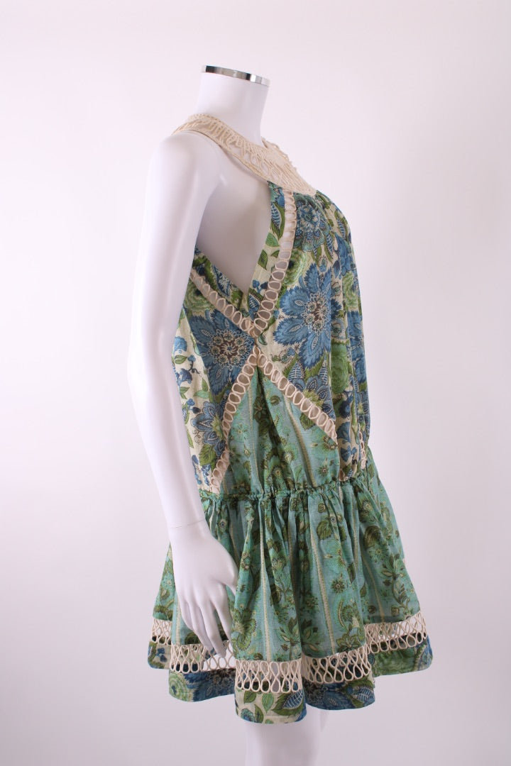 Zimmermann S/S Floral Crochet Neck Dress Blue/ Green 10 | Default Title, Blue