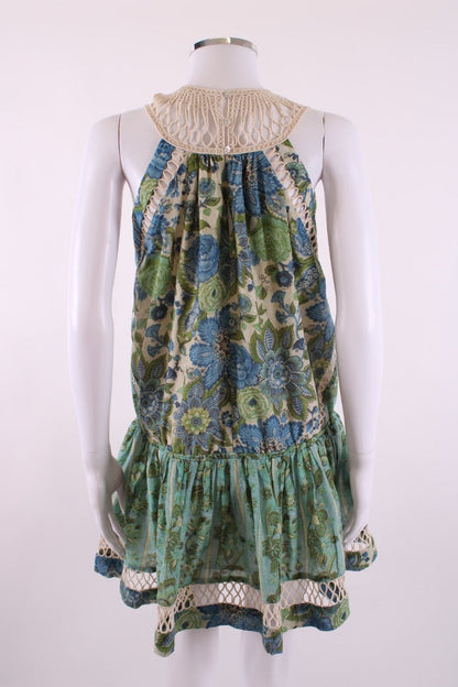 Zimmermann S/S Floral Crochet Neck Dress Blue/ Green 10 | Default Title, Blue