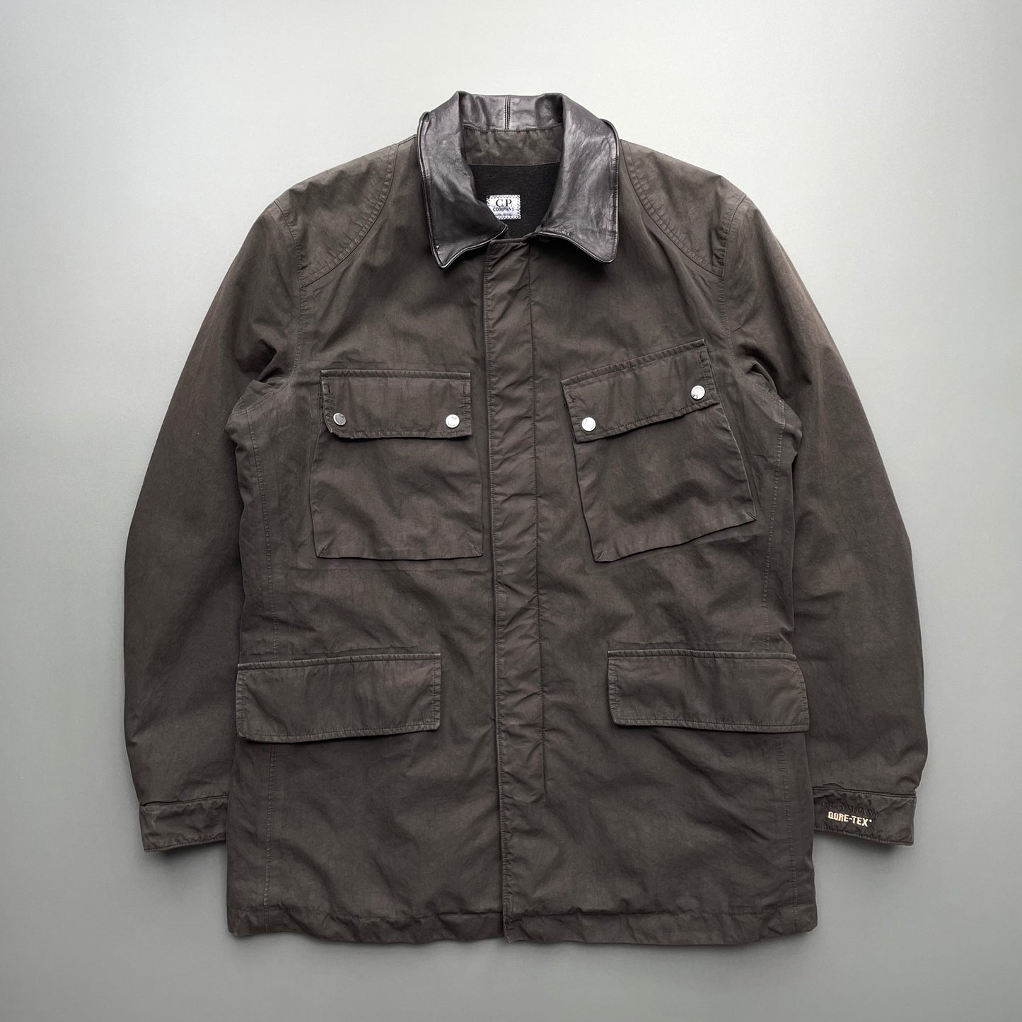 C.P. Company Brown AW05 Leather Collar Goretex Field Jacket | Large, Brown