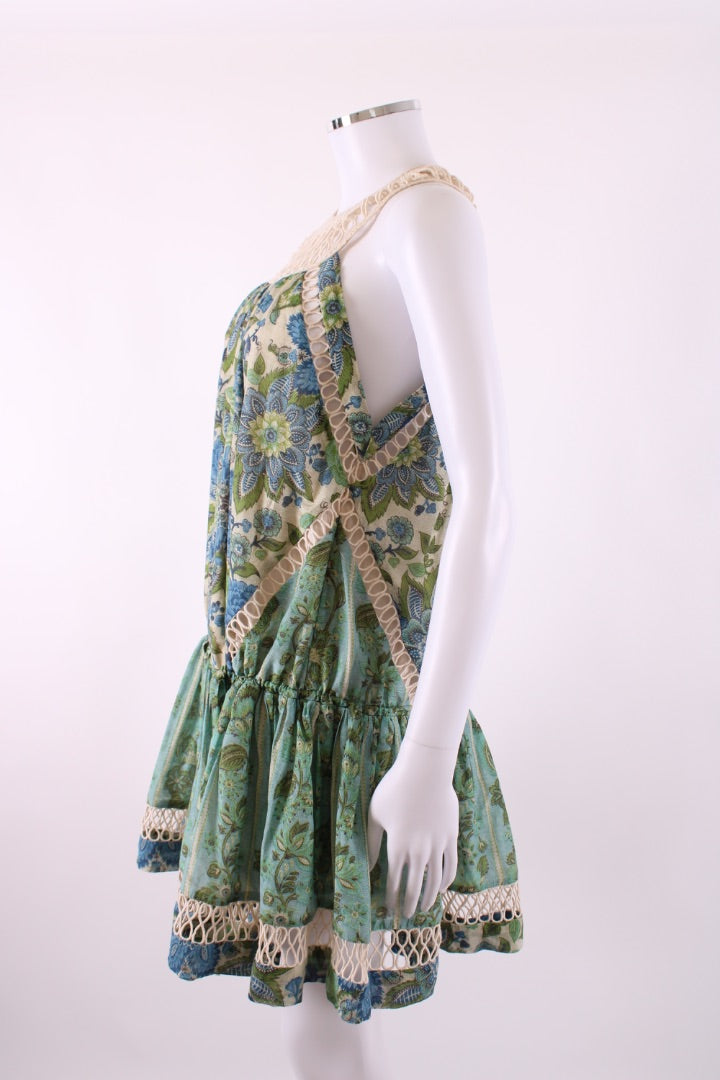 Zimmermann S/S Floral Crochet Neck Dress Blue/ Green 10 | Default Title, Blue