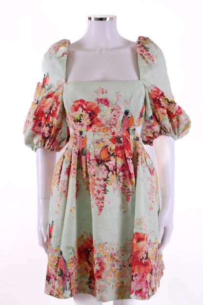 Zimmermann S/S Floral Puff Sleeve Dress Blue/ Orange 14 | Default Title, Blue