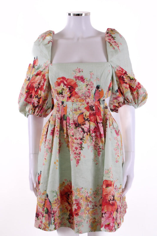 Zimmermann S/S Floral Puff Sleeve Dress Blue/ Orange 14 | Default Title, Blue