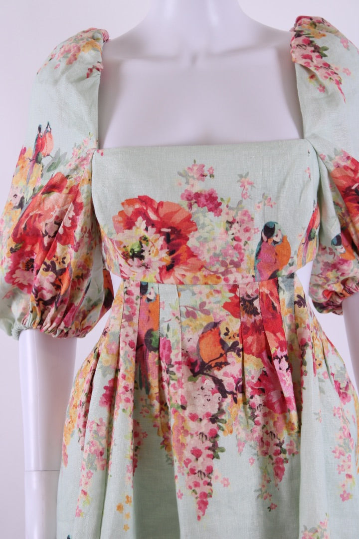 Zimmermann S/S Floral Puff Sleeve Dress Blue/ Orange 14 | Default Title, Blue