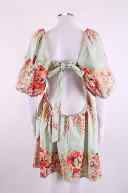 Zimmermann S/S Floral Puff Sleeve Dress Blue/ Orange 14 | Default Title, Blue