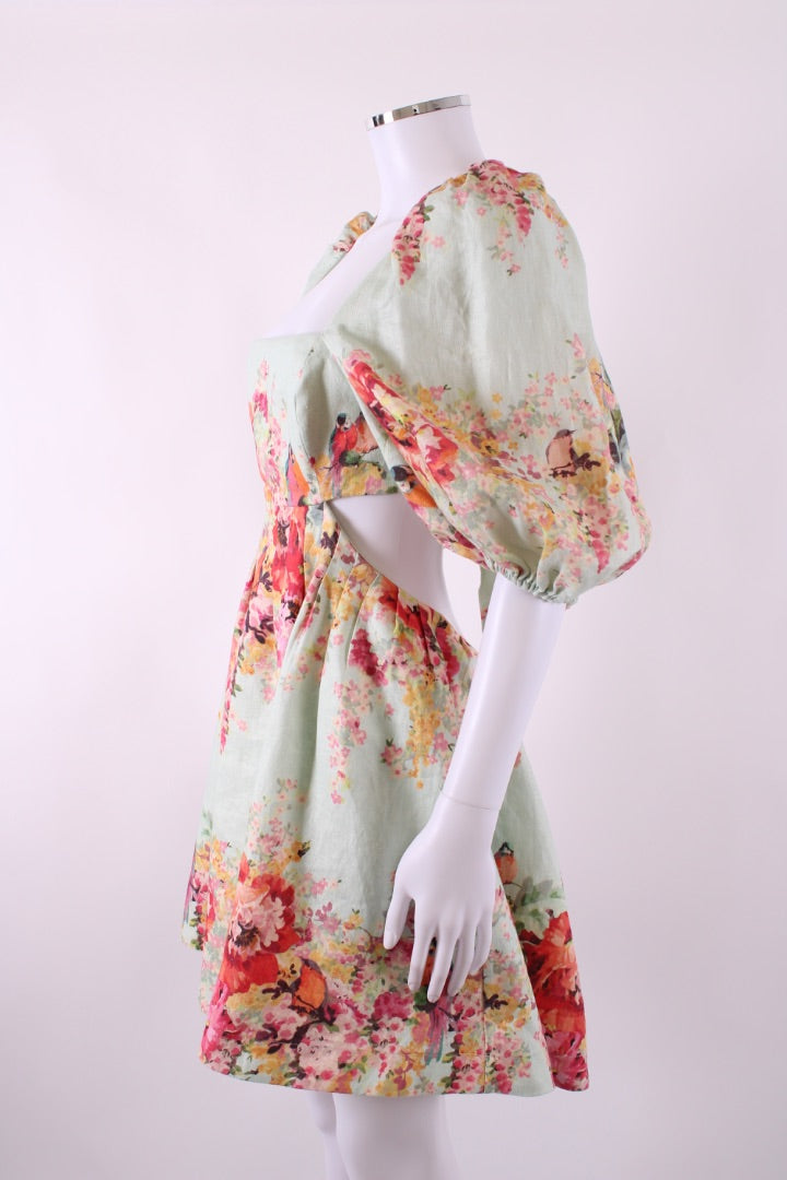 Zimmermann S/S Floral Puff Sleeve Dress Blue/ Orange 14 | Default Title, Blue
