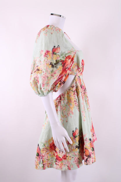 Zimmermann S/S Floral Puff Sleeve Dress Blue/ Orange 14 | Default Title, Blue