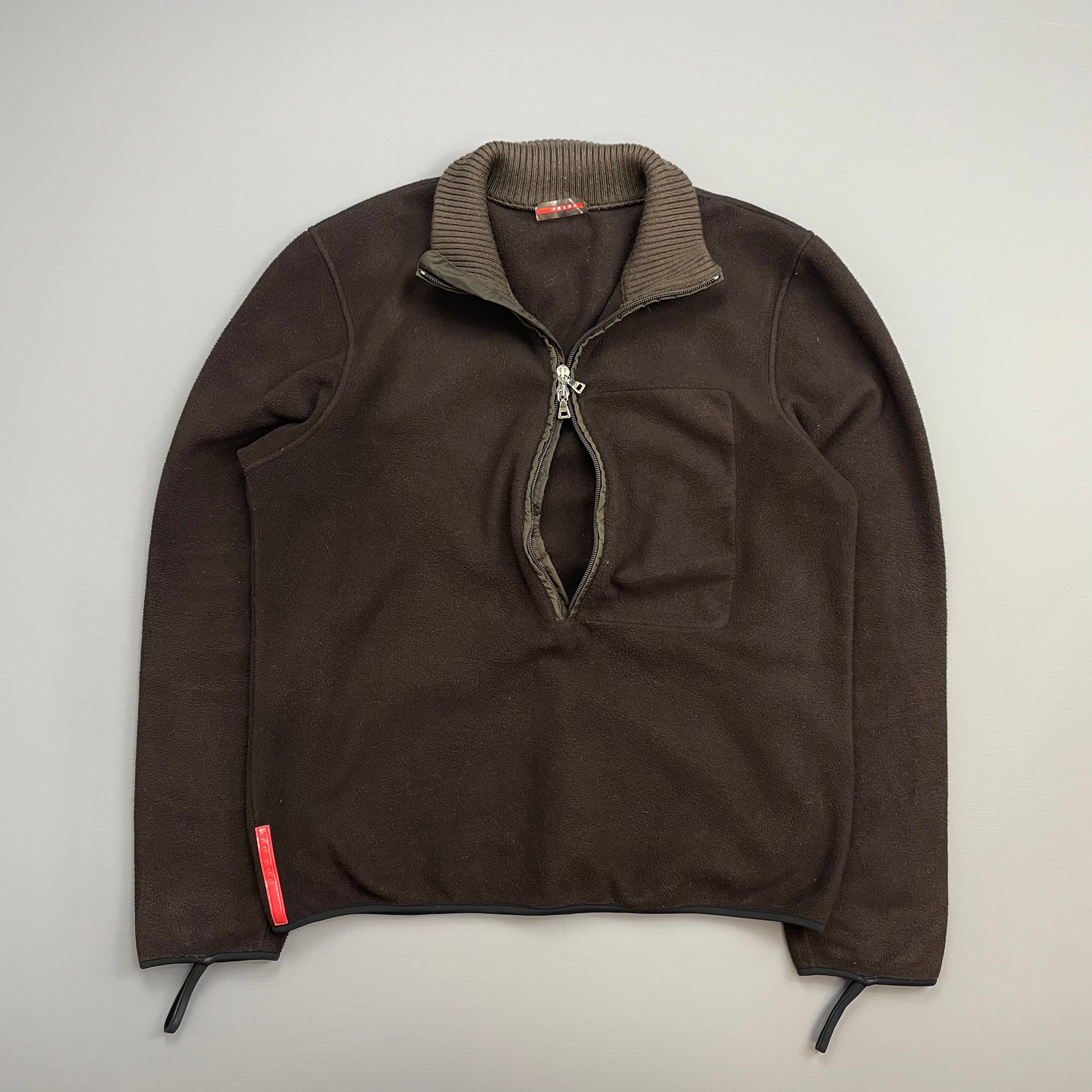 Prada Sport Brown 00s Nylon Elbow Dual-Zip Lightweight Fleece