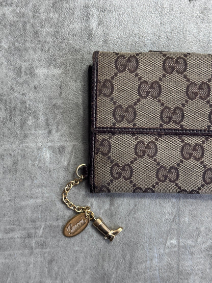 Gucci GG Gold Boot Charm Beige Monogram Canvas Purse