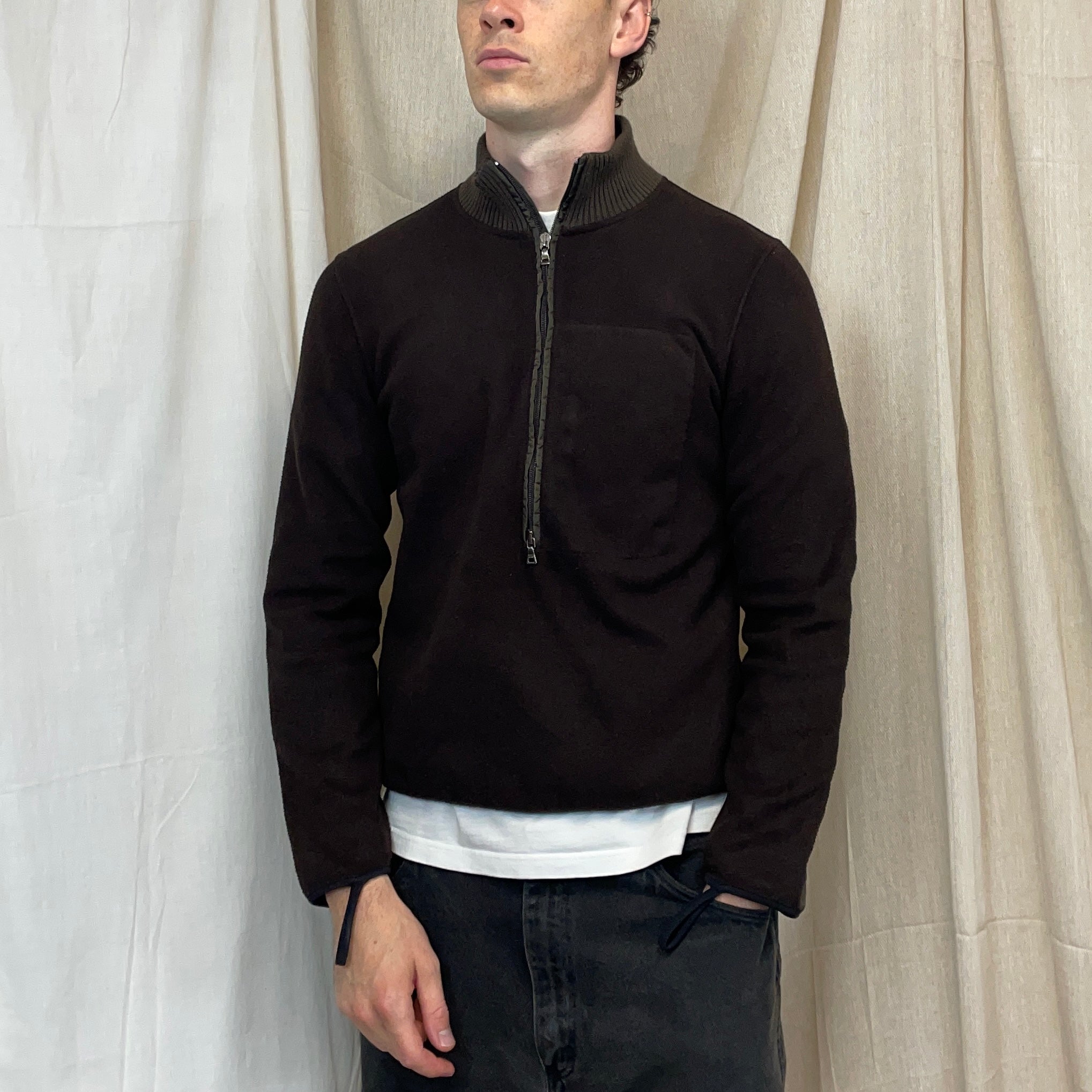 Prada Sport Brown 00s Nylon Elbow Dual-Zip Lightweight Fleece