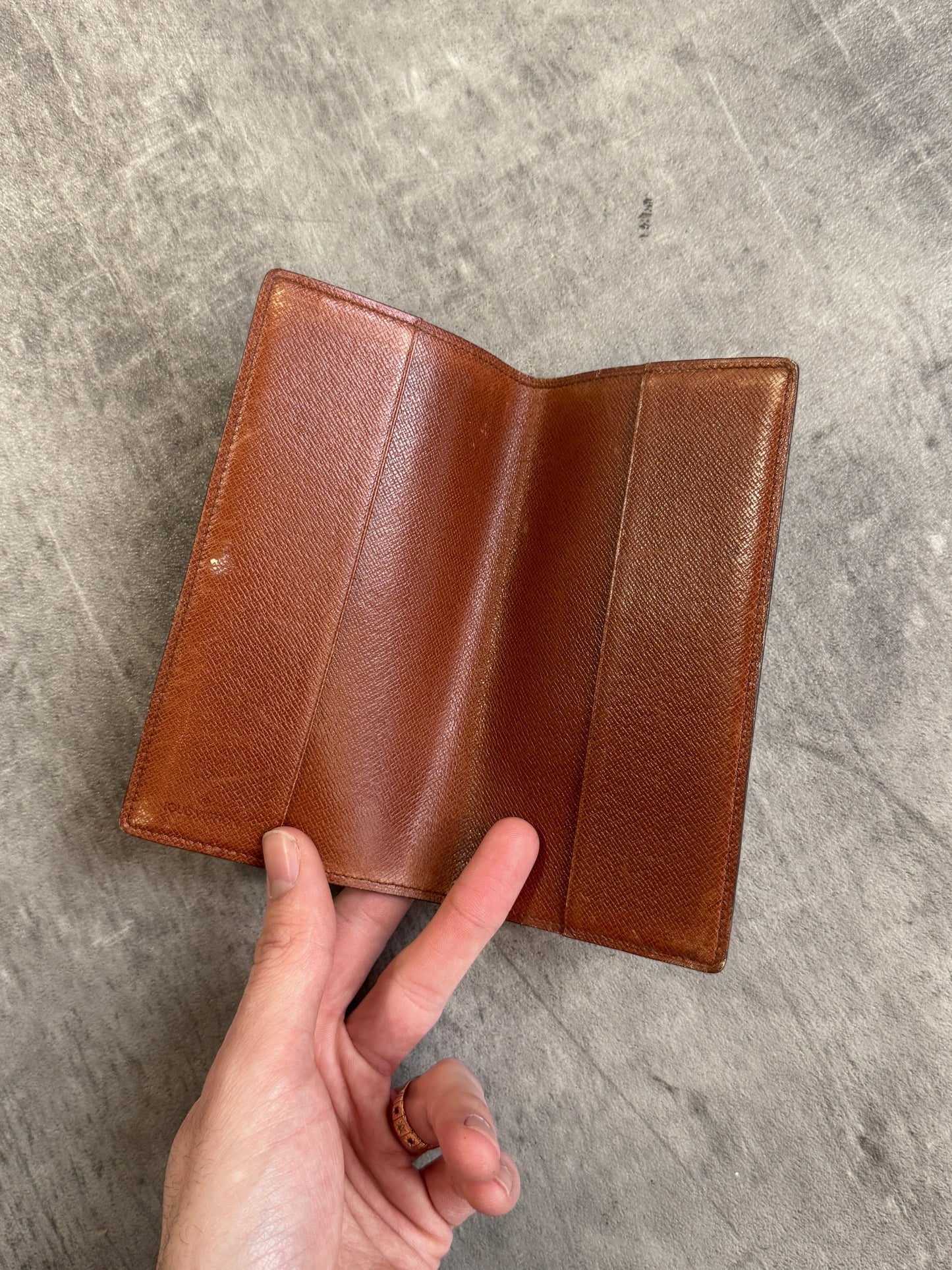 Louis Vuitton Brown Leather LV Monogram Long Wallet