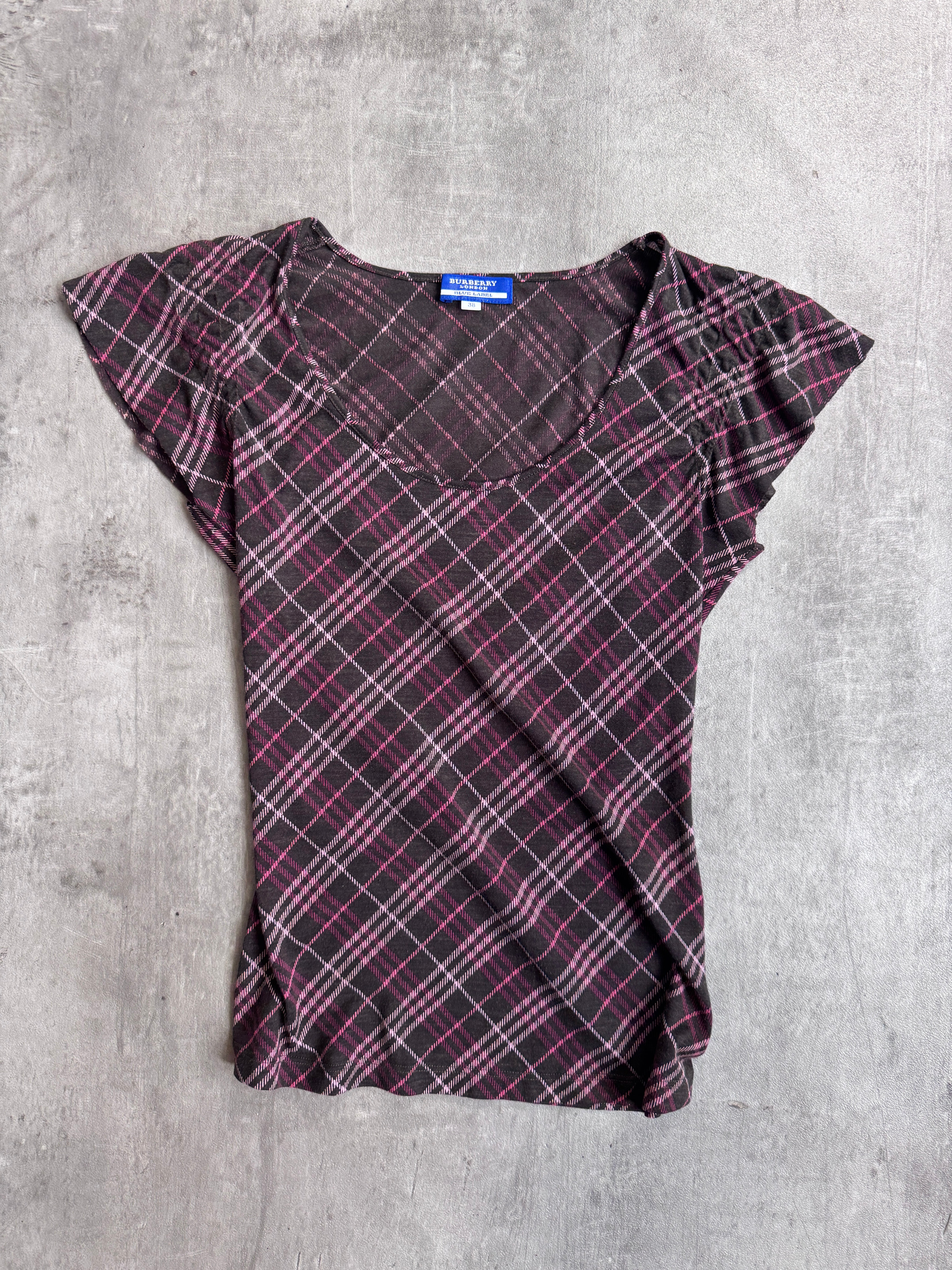 Burberry Blue Label Pink Nova Check V-Neck Tee – Known Source