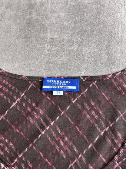 Burberry Blue Label Pink Nova Check V-Neck Tee