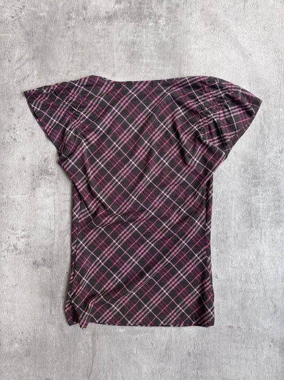 Burberry Blue Label Pink Nova Check V-Neck Tee