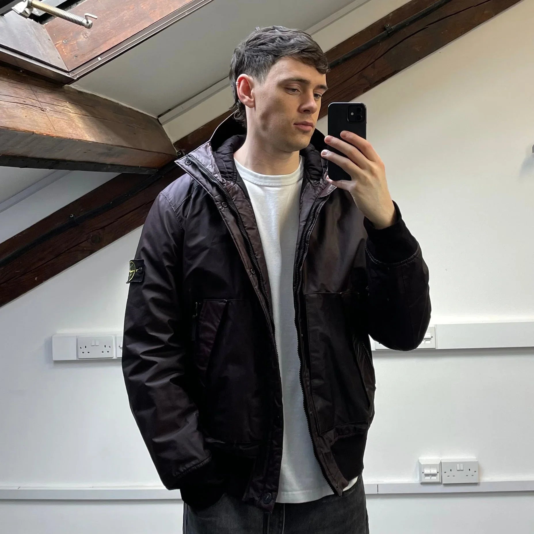 Stone Island Burgundy AW13 Quilted Mussola Gommata Hooded