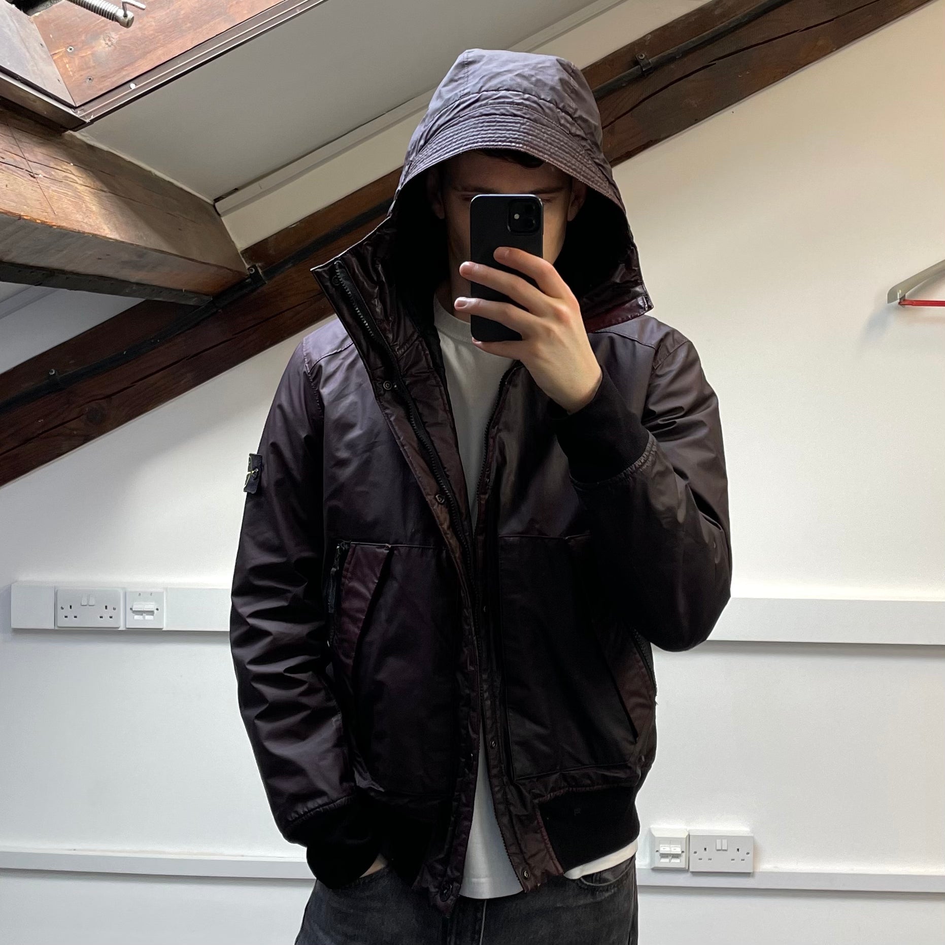 Stone Island Burgundy AW13 Quilted Mussola Gommata Hooded