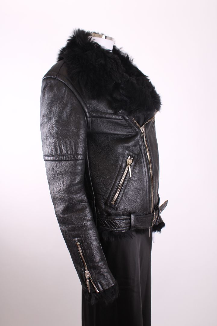 Plein Sud Jeans Leather Shearling Jacket Black 10 | Medium, Black