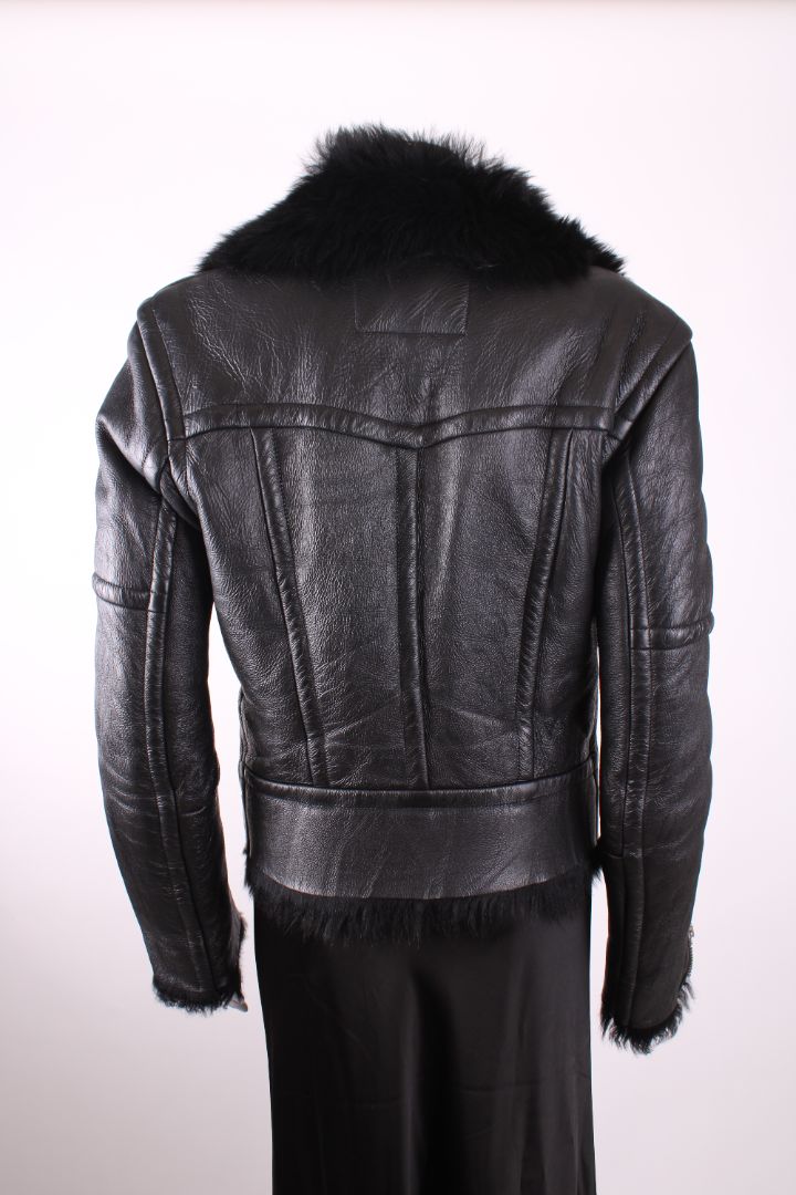 Plein Sud Jeans Leather Shearling Jacket Black 10 | Medium, Black