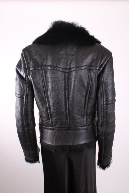 Plein Sud Jeans Leather Shearling Jacket Black 10 | Medium, Black