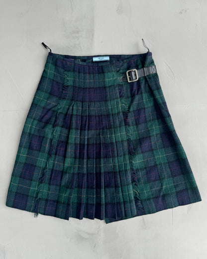 PRADA PLAID WOOL WRAP SKIRT - S/M