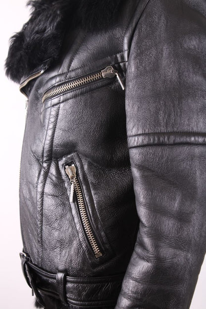 Plein Sud Jeans Leather Shearling Jacket Black 10 | Medium, Black