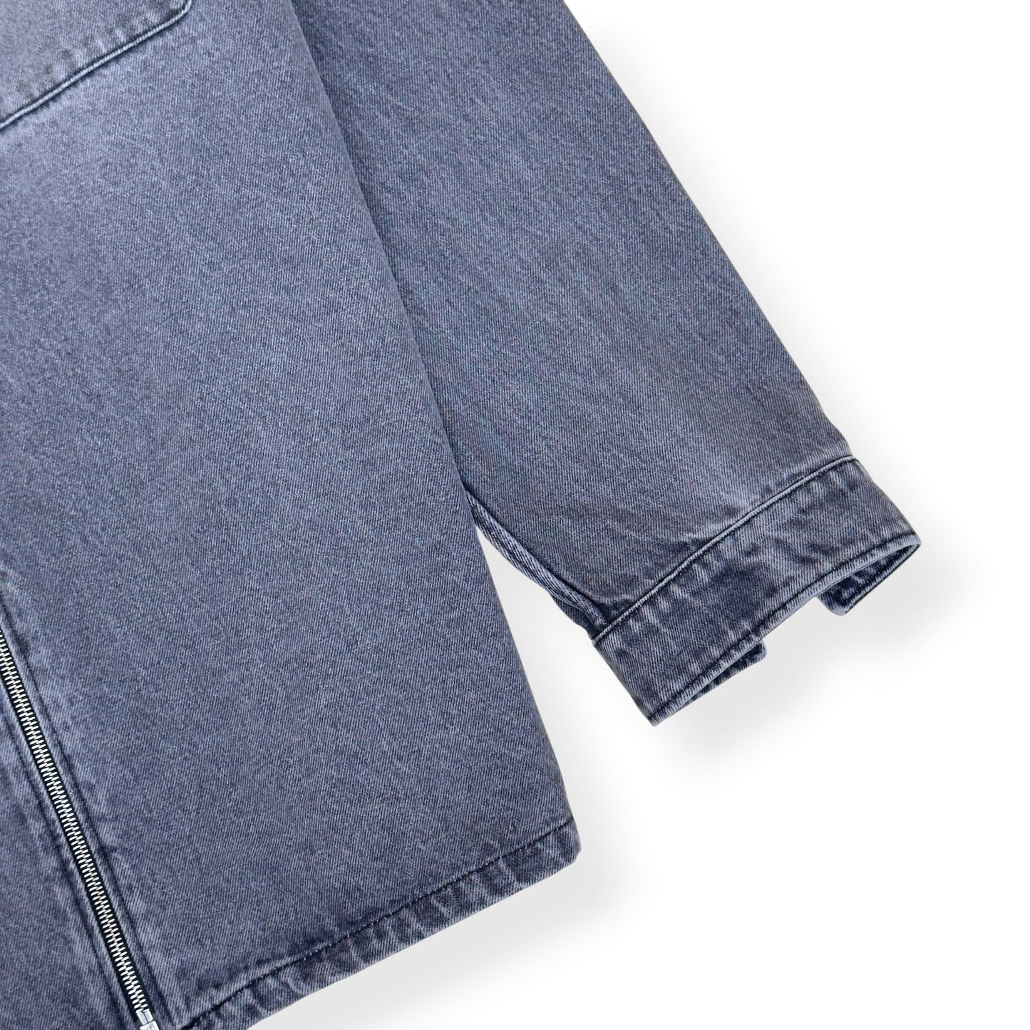 PRADA TRIANGLE LOGO DENIM ZIP OVERSHIRT GREY XXL | XXL, Grey