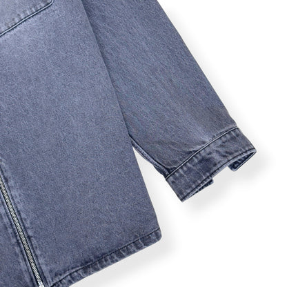 PRADA TRIANGLE LOGO DENIM ZIP OVERSHIRT GREY XXL | XXL, Grey