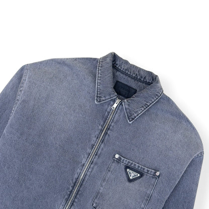 PRADA TRIANGLE LOGO DENIM ZIP OVERSHIRT GREY XXL | XXL, Grey
