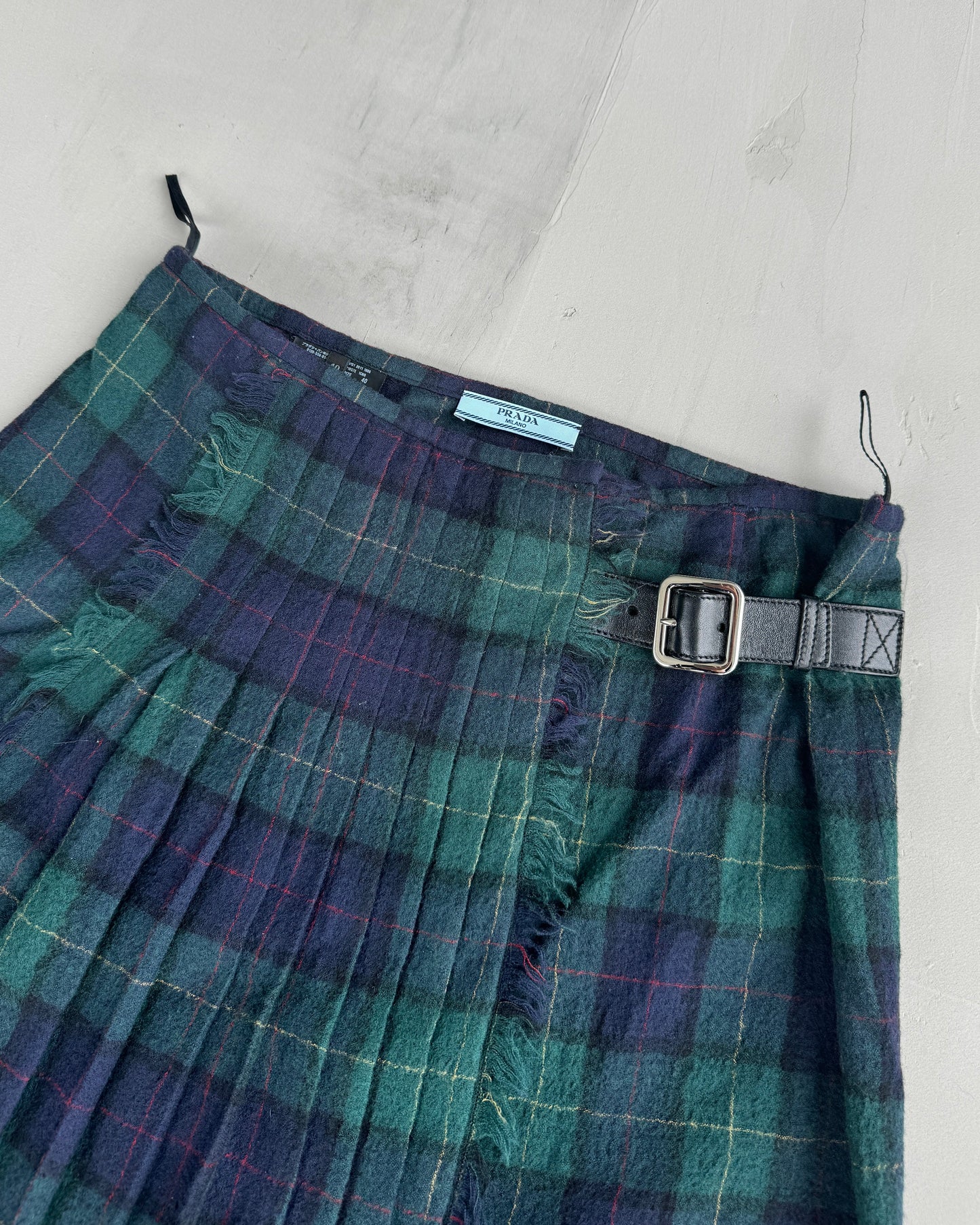 PRADA PLAID WOOL WRAP SKIRT - S/M