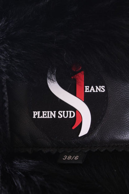 Plein Sud Jeans Leather Shearling Jacket Black 10 | Medium, Black