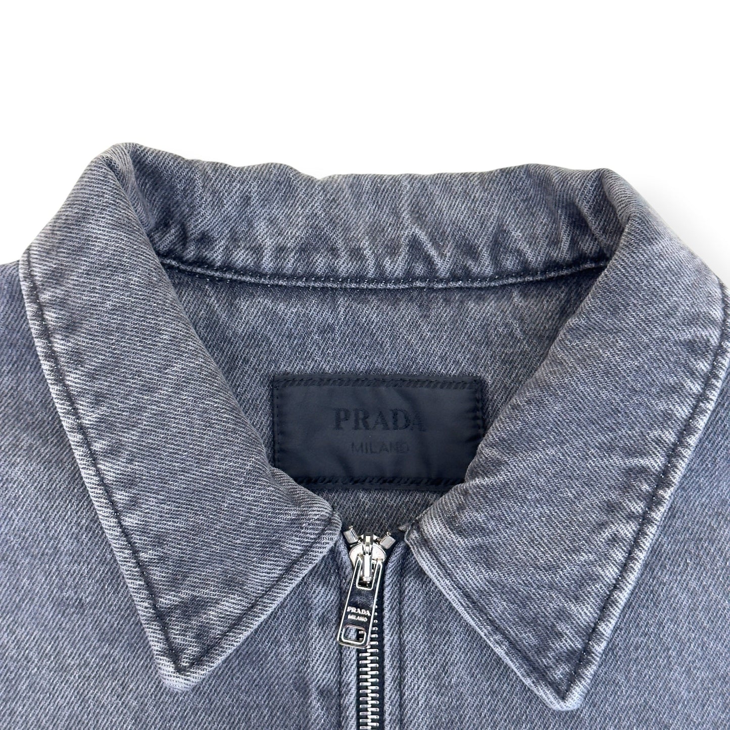 PRADA TRIANGLE LOGO DENIM ZIP OVERSHIRT GREY XXL | XXL, Grey