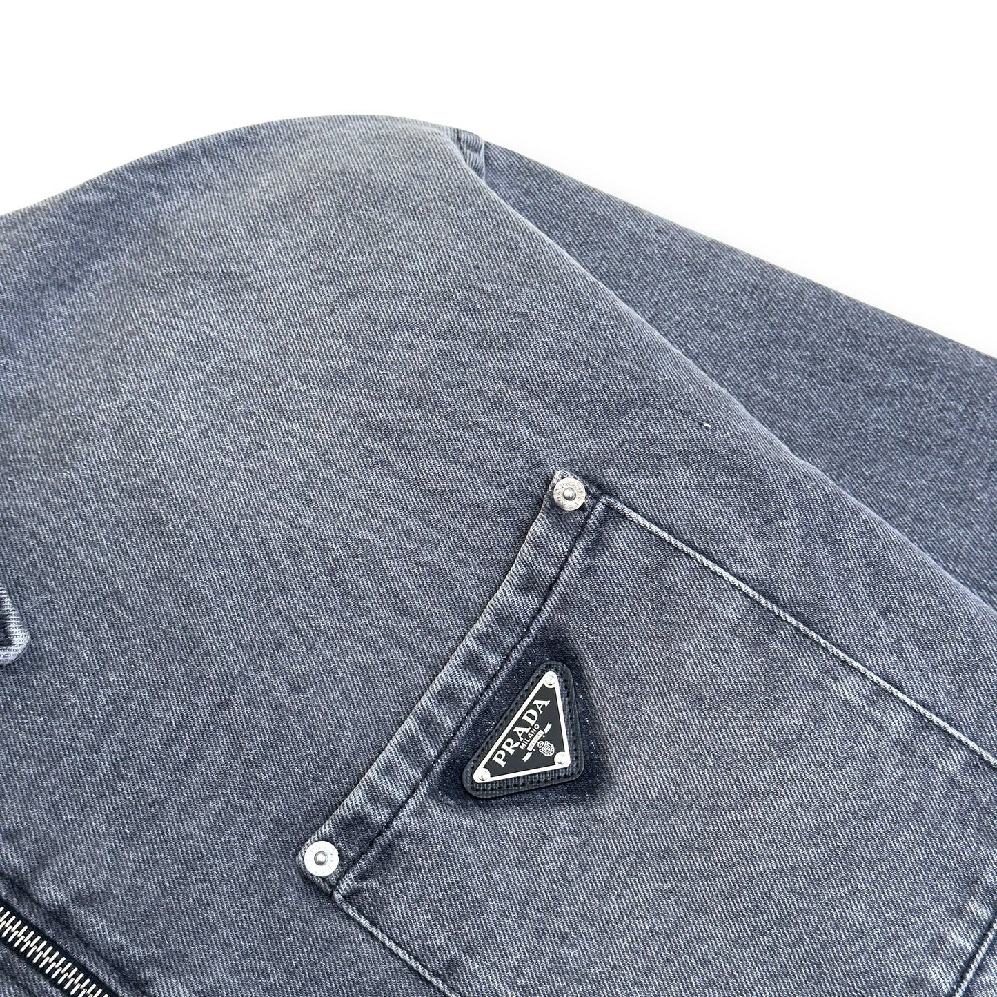 PRADA TRIANGLE LOGO DENIM ZIP OVERSHIRT GREY XXL | XXL, Grey