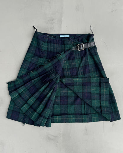 PRADA PLAID WOOL WRAP SKIRT - S/M