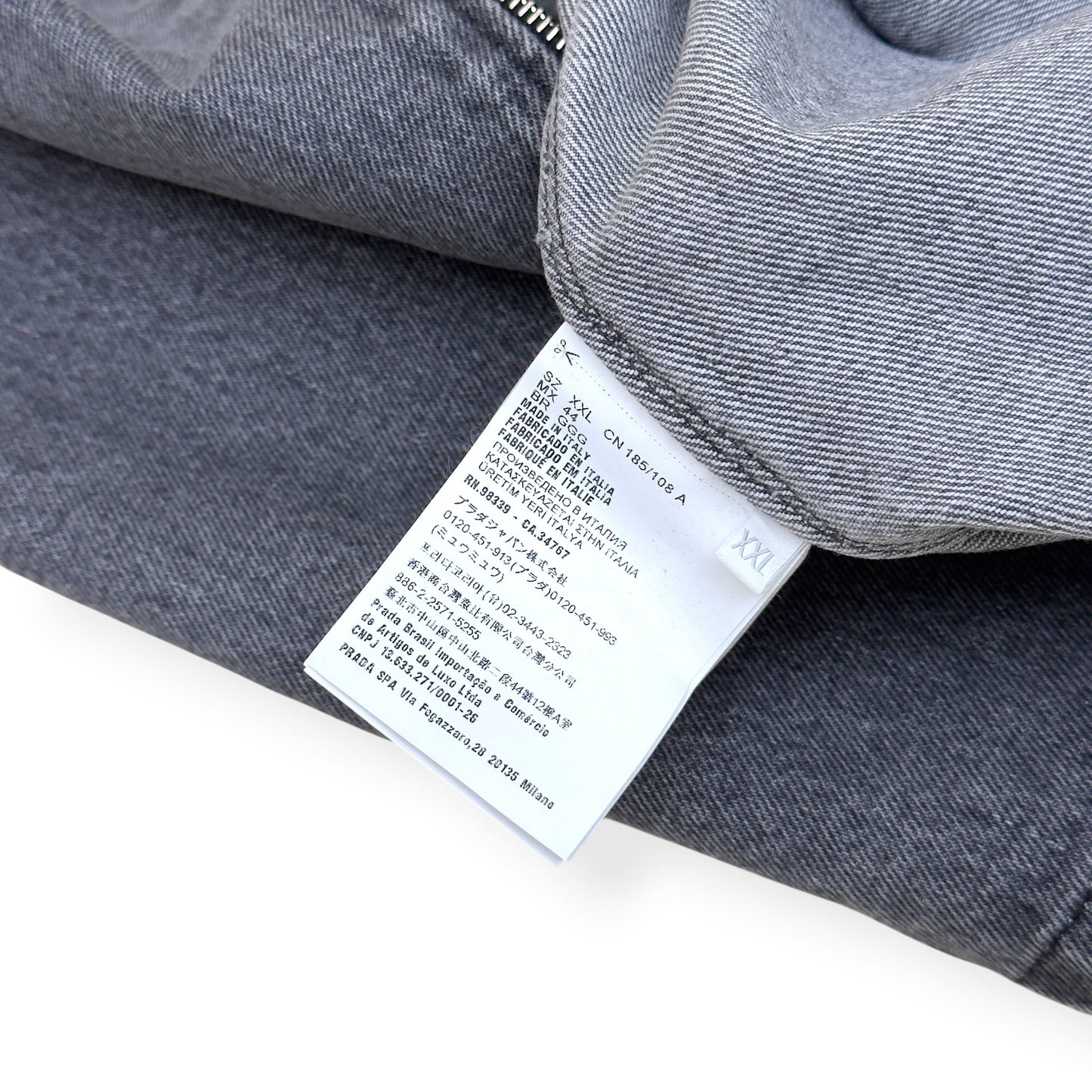 PRADA TRIANGLE LOGO DENIM ZIP OVERSHIRT GREY XXL | XXL, Grey